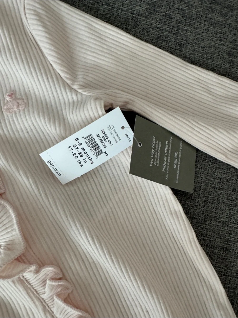 GAP Pink Ribbed Baby One-Piece Footed Ruffle Trim